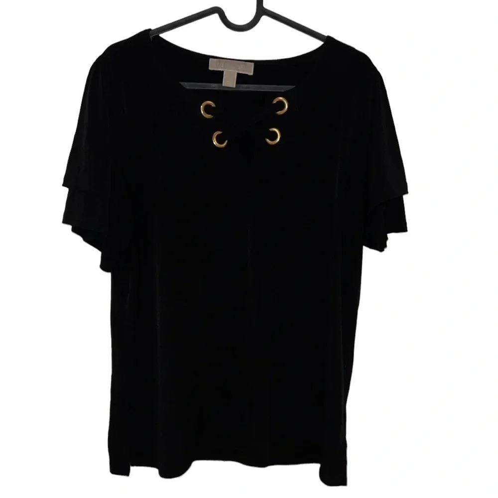 Michael Kors Black Lycra ruffle sleeves blouse  Sz L